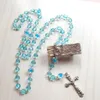 Pendant Necklaces Catholic Jewelry Long Blue Acrylic Cross Rosary Necklace For Men Women GiftsPendant