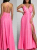 Vestidos casuais mulheres sexy com decote em V Dress Solid Long Dress Long