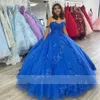 Prinses jurken begraven quinceanera uit schouderbloemen appliques zoet 16 jurk baljurk vestido de 15 anos veter-up