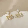 Dangle & Chandelier 2022Fashion Love Peach Heart Tassel Front And Back Buckle Shiny Rhinestone Stud Earrings Simple Exquisite Party JewelryD