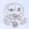Luxe Dubai Gold Color Rose Flower sieraden Set voor dames ketting Bangle oorbellen Ring bruid bruid juwelen set