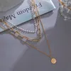 Pendanthalsband Vintage Multilayer Gold Color for Women Girls Tree of Life Coin Pearl Choker Charm Juvelrypendant