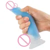 Gode réaliste en Silicone liquide de 7.5 pouces, couleur paon Transparent, Fluorescent, pénis luminescent, masseur de Masturbation réaliste