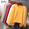 Jielur Autumn Cotton T shirt Female Pure Color Long Sleeve Women's T-shirts Plus Size M-4XL Yellow White Basic Tee Tops 220328