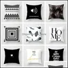 Pillow Case Bedding Supplies Home Textiles Garden New Black White Printing Pillowcase Wholesale Household Sofa Office Chair Pil Dhsb1