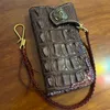 Wallets Thick 2mm Thailand Crocodile Leather 19.5cm 9.5cm 3cm Solid Brass Hooks WalletWallets