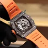 2022 NTPT Carbon Fiber Miyota Automatic Mens Watch All Black Skeleton Dial Orange Rubber Strap Super Edition Puretime01 3502E5