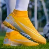 Men Kids Football Boots Turf Soccer Shoes Cleats Training High Top Ankle Sport Sneakers Quality AG TF Indoor Size 35 45 220811gx