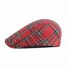 Berets Womens Plaid Flat Beret Mens Ivy Gastby Cabbie Cap Unisex Cotton Sboy CapBerets