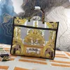 Sunshine Tote Bags Graffiti Handtas Schuine schoudertas Portemonnee Totes Echt leer Amber handvat Geborduurd Brede riem Open Klassiek Letter Print Hoge kwaliteit