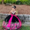 Broderie Applique mini Quinceanera Robes Enfants Princesse Robe Beauté Puffy Fleur Fille D'anniversaire Robe Photographie