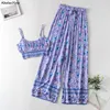 Traccettaci da donna Yose Boho Floral Vintage Set Set da 2 pezzi Set estivo per vacanze Top gamba a gamba pantalone hippie chic beach outfits setSwomen