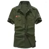 Casual shirts voor heren plus size m-6xl katoen borduurwerk mannen heren militair uniform stijl korte mouwen shirtsmen's