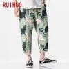 Ruihuo gato impressão harem calças calças masculinas casuais calças largas homens tornozelo-comprimento sweatpants hip hop streetwear M-5XL 220726