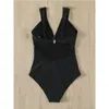 TYAKKVE Schwarzer Badeanzug Damen Criss Cross Bademode Sexy High Cut Bodysuit Monokinis Tiefer V Rückenfrei Beachwear 220518