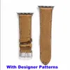 Toppdesigner Smart Watch -remmar med modedesignmönster för Apple Watch Band Series 1 2 3 4 5 6 38mm 40mm 42mm 44mm PU Leather Smartwatches Strap Adapter Connector