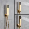 Wall Mount Golden Shower Faucets Set Ultrathin Rainfall Gold Shower Hot Cold Water Mixer Tap Bathroom Gold Shower Kit