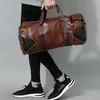 Retro Male Duffle Bags Handbag Pu Leather Sport for Short Hiking Casual Men Travel Bags Waterproof Bucket Duffle Bags 220630