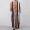 Casual shirts heren heren mannen jubba thobe moslim kaftan Arabische shirt gestreepte gewaden losse zakken met lange mouwen Saoedi -Arabië gewaad