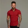 Summer Fashion Short Sleeve Shirt Men Solid Super Slim Fit Male Social Business Dress Brand Gym Fitness Sport Clothing 220321