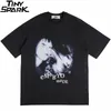 Streetwear t-shirt homens hip hop ilusão menina carta impressão camiseta harajuku algodão casual verão manga curta tshirt preto 220323