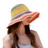 Chapeau de paille de soleil d'été pour femmes, pliable, bohème, bord de mer, couleur arc-en-ciel, Patchwork, chapeau seau, plein air, plage