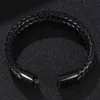 Charm Bracelets Men Black Jewelry Braided Leather Bracelet Cuff Stainless Steel Magnetic Clasp Bangle Fashion Gift BB0507Charm