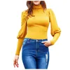 Nuevas blusas básicas ajustadas de cuello alto para otoño e invierno, camisas de manga larga de Color sólido para mujer, blusas casuales de manga larga, blusas para mujer L220705