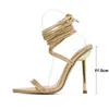 Sandals Pzilae Shoes Women Gladiator Pumps Sexy Pointed Toe Metal High Heels Ladies Party Wedding Gold Red Big Size 3542 220704
