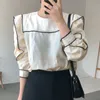 Casual Oneck Patchwork Women Full Sleeve Ruffles Female Blouses Shirts Spring Summer Tops Blusas 220810