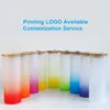 18oz Colorful Bottom Mugs Sublimation Tumbler Glass Cups Frosted Glasses Water Bottle Beer Coffee Mugs Tea Wine Tumblers Cup With Bamboo Lid & Straw 0327