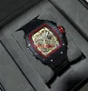 KSS 6-pin quartz watch diamond high quality male hollow glass back stainless steel black rubber watch