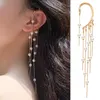 Clip-On skruv tillbaka vintage asymmetrisk pärlstjärna Tassel Clip Earrings för kvinnor långa strassstjärnor öron manschett trendiga smycken 2022 Clip-on