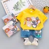 Baby Boy Clothing Set Kids Cute Summer Suit T-Shirt Denim Shorts Cartoon Children Outwear 1 2 3 4 Years Cotton Outfits Khaki Red 220507