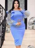 Sukienki plus size sukienka midi z falbanką kobiety Bodycon O Neck długi tiulowy rękaw Patchwork Party eleganckie szaty na świąteczny wieczór wyjście