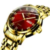 QINGXIYA Top Brand Luxury Gold Orologio al quarzo rosso da uomo in acciaio inossidabile luminoso impermeabile orologi settimana calendario business orologio da uomo 220530