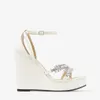Designerskie sandały damskie buty luksusowe Bing Wedge 120 skórzane kliny z kryształowymi paskami EU35-43 z pudełkiem sukienki ślubne