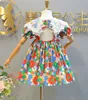 Meninas vestido sem chapéu Europeu estilo americano verão roupas crianças bebê crianças princesa festa laço lapela floral 220426