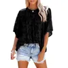 Women's T-Shirt Spring Leisure Sweet Women Tops Floral Blouse Chiffon T Shirts Pleated Bell Sleeves Babydoll Crew Neck Lace Y2k TopsWomen's