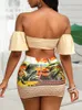 Fashion Women Two-once Set Beachwear nouée sur l'épaule courte du haut Top Tropical Print Mini Bodycon Jirt 220509