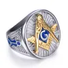 New Gold Silver Masonic Ring Stainless Steel Blue Enamel Freemason Jewelry Free mason Signet Ring jewel for men Wholesale