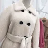 Langer, warmer, flauschiger Kunstpelz-Trenchcoat für Frauen 2021, zweireihiger Kunstpelz-Teddyjacke, weibliche Winterkleidung mit Gürtel, 3XL, T220810