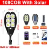 8000WATTS Solar Street Light 108/90/60cob Lâmpada LED LED Controle remoto Smart Remone impermeável PIR Movimento mais brilhante Lanterna de luzes para o pátio do jardim