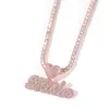 Custom Name Letter Pendant Heart Buckle Iced Out White Pink CZ Letters Necklace Tennis Chain Hiphop Jewelry2345