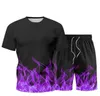 Conjunto masculino 2022 Flame Print Sportswear Set Summer Tracksuit Men Manga curta Two Peque