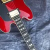 Guitare électrique chinoise ES transparente, corps en érable de couleur rouge 335, Big SBY Tremolo, matériel doré, 6 cordes, 7539625