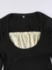 Zenaide Autumn Patchwork Fashion Vintage T Shirt Black Women Grunge Square Neck Aesthetic Korean Long Sleeve Crop Top Y2K 220408