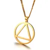 Pendentif Colliers Alcooliques Anonymes Bijoux Service De Récupération Sobriété Cercle Et Triangle Symbole Charme Collier En Acier InoxydablePendentif