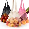 Bolsas de almacenamiento, bolsa de red portátil de compras reutilizable multicolor, malla plegable de algodón ecológica para frutas y verduras para almacenamiento de compras