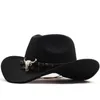 Prosty biały damski kapelusz kowbojski dla dżentelmena Lady Jazz Cowgirl z skórzanym Kościołem Cloche Sombrero Caps 220813